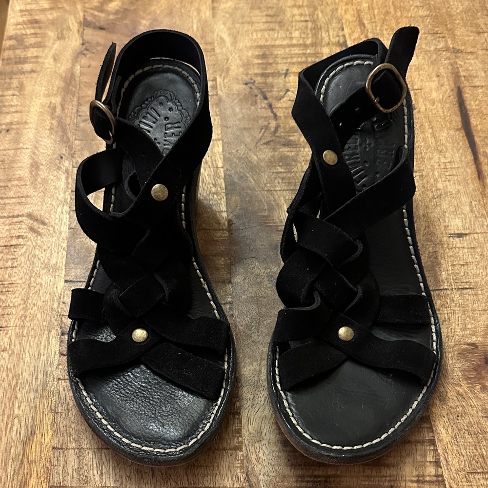 Fiorentini + Baker Black braided Suede Crisscross Ankle Strap Sandals